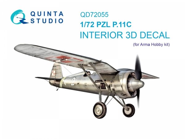 Quinta Studio QD72055 PZL P.11С 3D-Printed &amp; coloured Interior on decal paper (Arma Hobby) 1/72