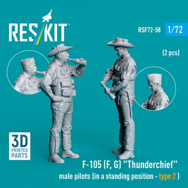 RESKIT RSF72-0058 F-105 (F, G) "Thunderchief" male pilots (in a standing position - type 2 ) (2 pcs) (3D Printed) (1/72)