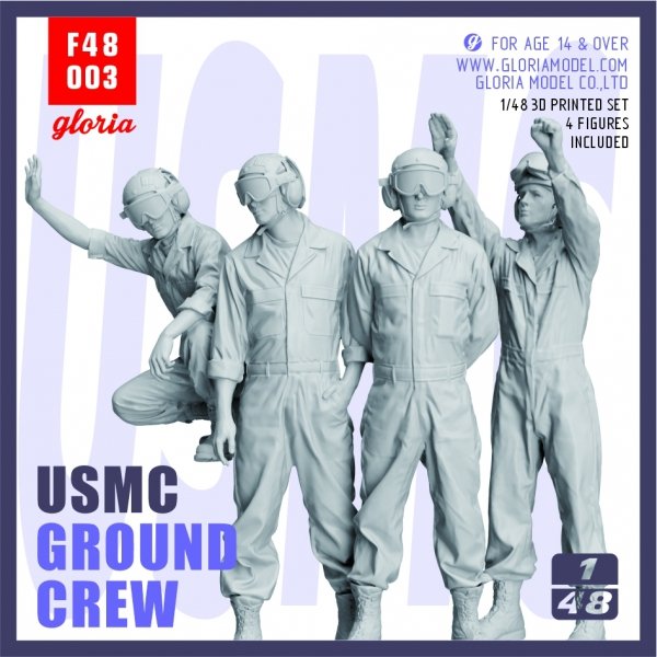 Gloria F48003 USMC Ground Crew 4 x 3D Printed figures 1/48