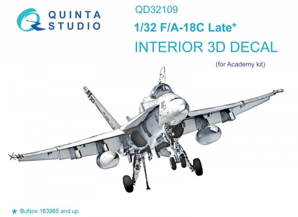 Quinta Studio QD32109 F/A-18C Late 3D-Printed &amp; coloured Interior on decal paper (Academy) 1/32