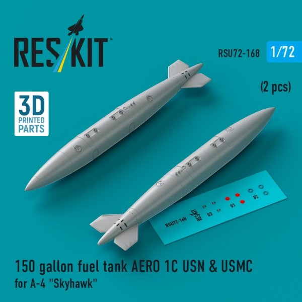 RESKIT RSU72-0168 150 gallon fuel tank AERO 1C USN &amp; USMC for A-4 &quot;Skyhawk&quot; (2 pcs) (3D Printed) 1/72