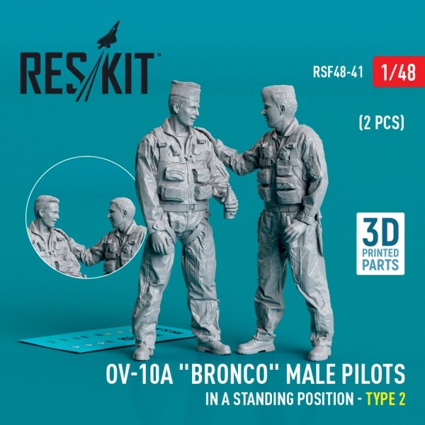 RESKIT RSF48-0041 OV-10A &quot;Bronco&quot; male pilots (in a standing position - type 2) (2 pcs) (3D Printed) 1/48