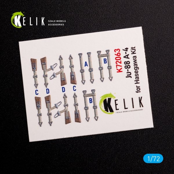 KELIK K72063 Junkers JU 88 A-4 interior 3D decals for Hasegawa kit 1/72
