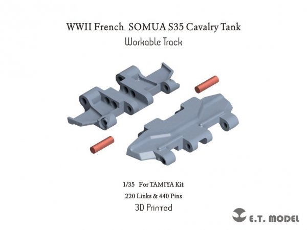 E.T. Model P35-032 WWII French SOMUA S35 Cavalry Tank Workable Track ( 3D Printed ) 1/35