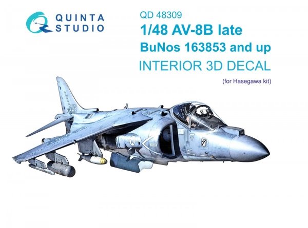 Quinta Studio QD48309 AV-8B Late 3D-Printed &amp; coloured Interior on decal paper (Hasegawa) 1/48