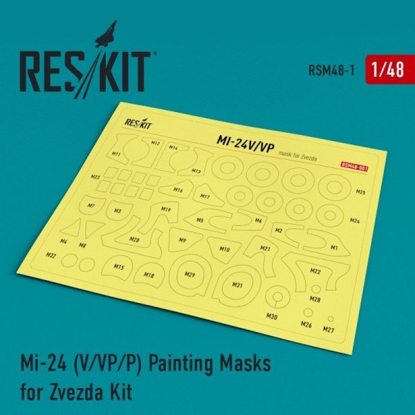 RESKIT RSM48-0001 Mi-24 (V/VP/P) Painting Masks for Zvezda Kit 1/48