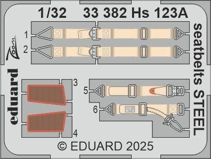 Eduard 33382 Hs 123A seatbelts STEEL ICM 1/32