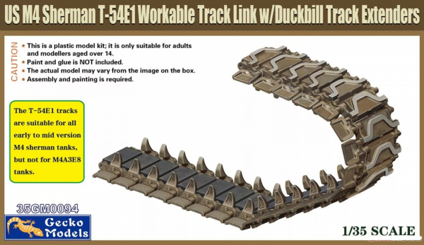 Gecko Models 35GM0094 US M4 Sherman T-54E1 Workable Track Link w/ Duckbill Track Extenders 1/35