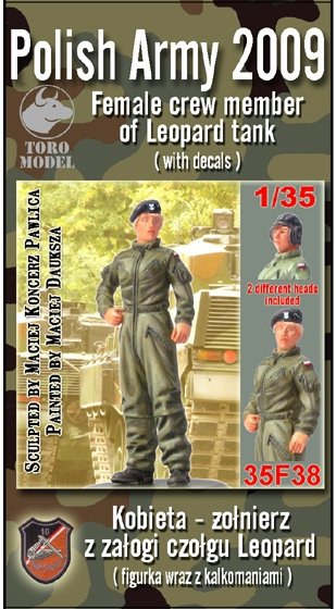 Toro 35F38 10 Brygada Kawalerii Pancernej - Kobieta-żołnierz z załogi czołgu Leopard Figurka wraz z kalkomanią 1/35