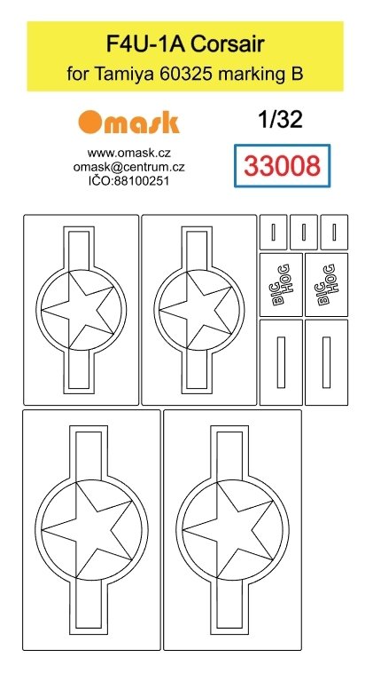 Omask 33008 F4U-1A Corsair mask (for Tamiya 60325 marking B) 1/32