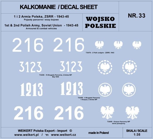 Weikert Decals DEC233 1 i 2 Armia Polska, ZSRR 1943-45 - Pojazdy pancerne, wozy bojowe - vol.2 1/35