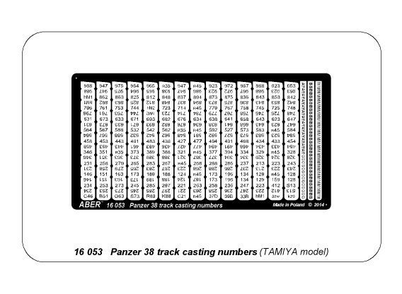 Aber 16053 Panzer 38 track link casting numbers (1:16)