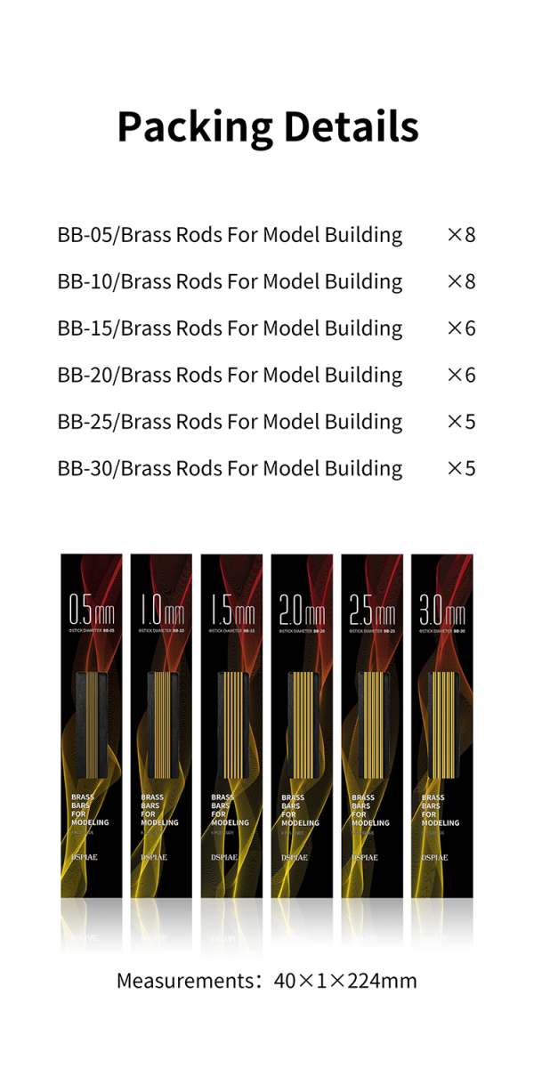DSPIAE BB-1.5 Brass Rods For Model Building 1.5mm (8 PCS) / pręty miedziane