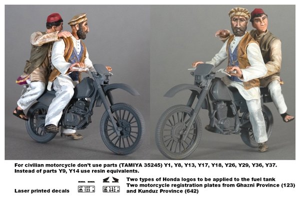 Toro 35F138 - Afganistan 2009 - Dwóch Afgańczyków na motocyklu Dwie figurki do zestawu TAMIYA 35245 1/35