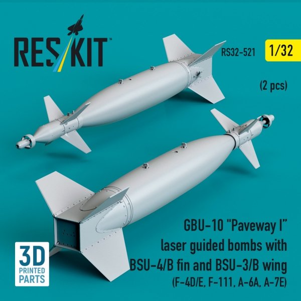 RESKIT RS32-0521 GBU-10 "Paveway I" laser guided bombs with BSU-4/B fin and BSU-3/B wing (2 pcs) (3D Printed) 1/32