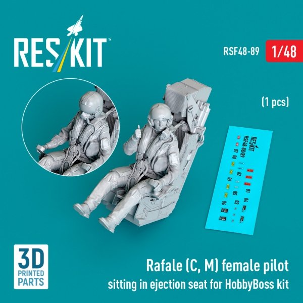 RESKIT RSF48-0089 Rafale (C, M) female pilot sitting in ejection seat for HobbyBoss kit (1 pcs) (3D Printed) (1/48)