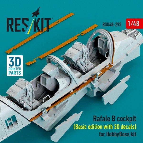 RESKIT RSU48-0293 Rafale B cockpit (Basic edition with 3D decals) for HobbyBoss kit (3D Printed) (1/48)