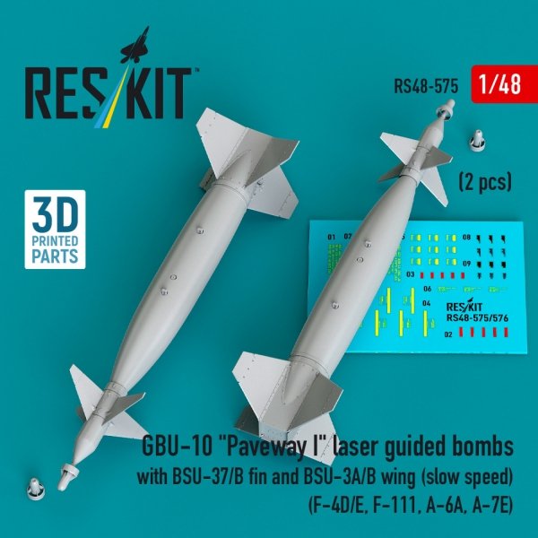 RESKIT RS48-0575 GBU-10 "Paveway I" laser guided bombs with BSU-37/B fin and BSU-3A/B wing (slow speed) (2 pcs) (3D Printed) 1/48
