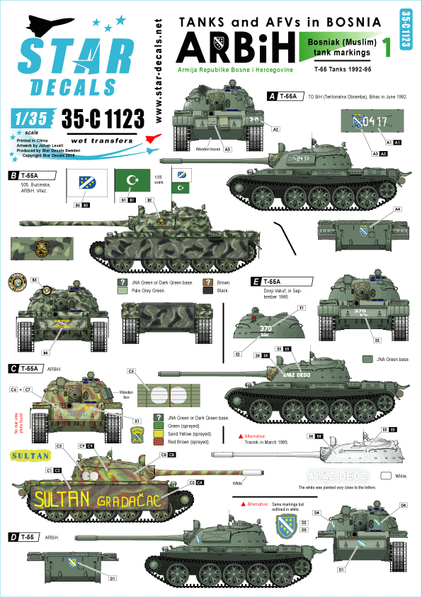 Star Decals 35-C1123 ARBiH - Armija Republike Bosne i Hercgovine (Muslim). T-55A tanks 1992-95 1/35
