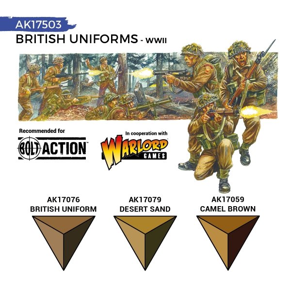 AK Interactive AK17503 BRITISH WWII UNIFORMS – QUICK GEN SET 3x18ml