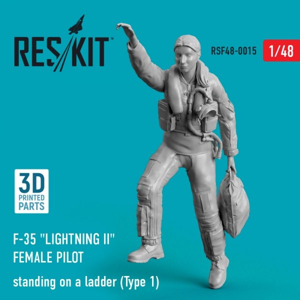 RESKIT RSF48-0015 F-35 &quot;LIGHTNING II&quot; FEMALE PILOT STANDING ON A LADDER (TYPE 1) (3D PRINTED) 1/48