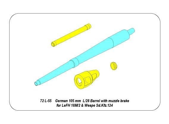 Aber 72L-55 Lufa 105mm do niemieckiej armaty LeFH 18 lub “Wespe” / German 105mm barrel for LeFH 18 “Wespe” 1/72