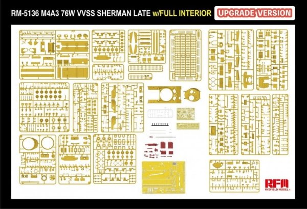 Rye Field Model 5136 M4A3 76W VVSS Sherman Late Upgrade Version Full Interior 1/35