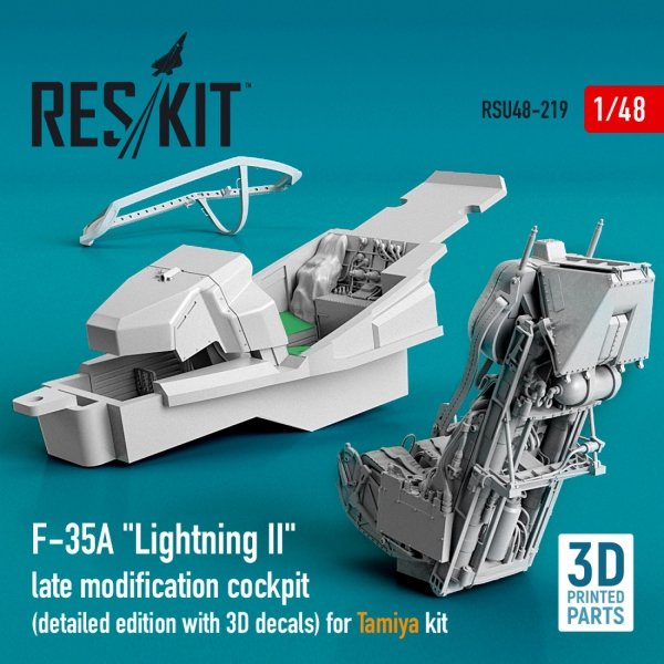 RESKIT RSU48-0219 F-35A &quot;LIGHTNING II&quot; COCKPIT (DETAILED EDITION WITH 3D DECALS) FOR TAMIYA KIT (3D PRINTED) 1/48