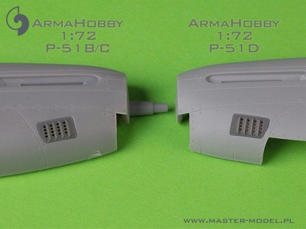 Master AM-72-172 P-51 Mustang - pokrywa wlotu powietrza do gaźnika - typ z żaluzjami dla RAF - wersja A (do modelu Arma Hobby) 1/72