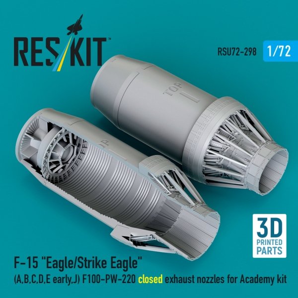 RESKIT RSU72-0298 F‑15 "Eagle/Strike Eagle" (A, B, C, D, E early, J) F100-PW-220 closed exhaust nozzles for Academy kit (3D Printed) (1/72)