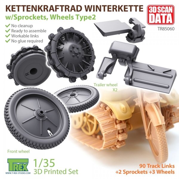 T-Rex Studio TR85060 Kettenkaraftrad Winterkette w/Sprockets, Wheels Type 2 1/35