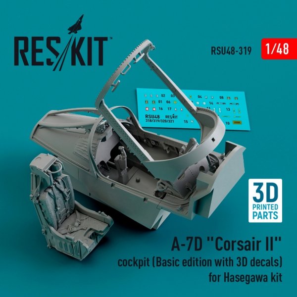 RESKIT RSU48-0319 A-7D &quot;Corsair II&quot; cockpit (Basic edition with 3D decals) for Hasegawa kit (3D Printed) 1/48
