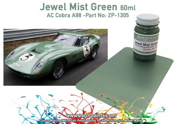 Zero Paints ZP-1305 AC Cobra Coupe A98 Le Mans 1964 Jewel Mist Green Paint 60ml