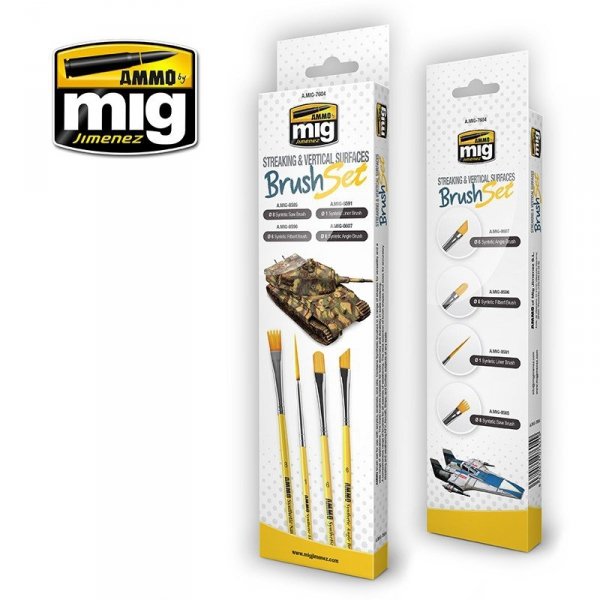 AMMO of Mig Jimenez 7604 Streaking &amp; Vertical Surfaces Brush Set