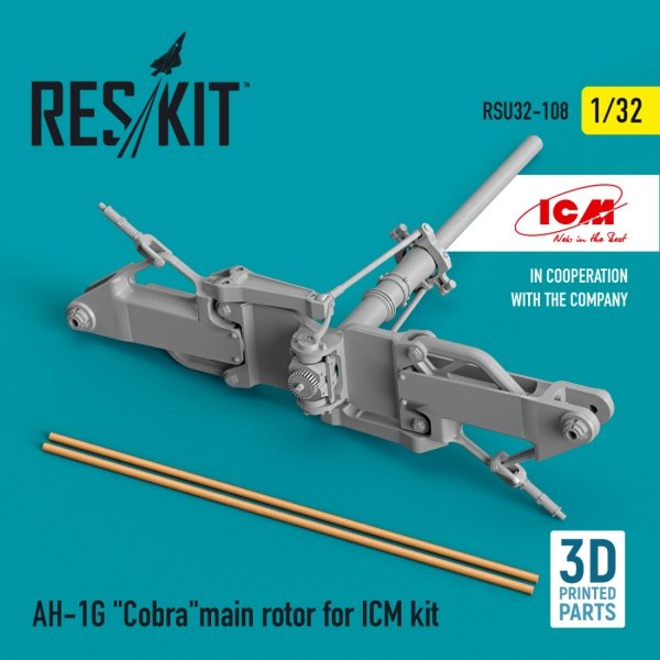 RESKIT RSU32-0108 AH-1G &quot;COBRA&quot;MAIN ROTOR FOR ICM KIT (3D PRINTED) 1/32