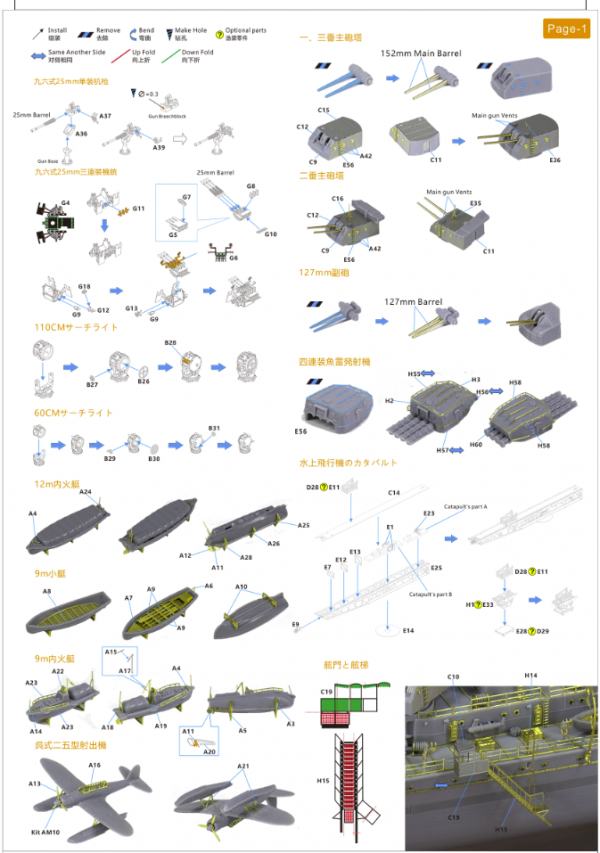 Very Fire VF350019 IJN Light Cruiser Yahagi Detail Up Parts for Hasegawa 40026 1/350