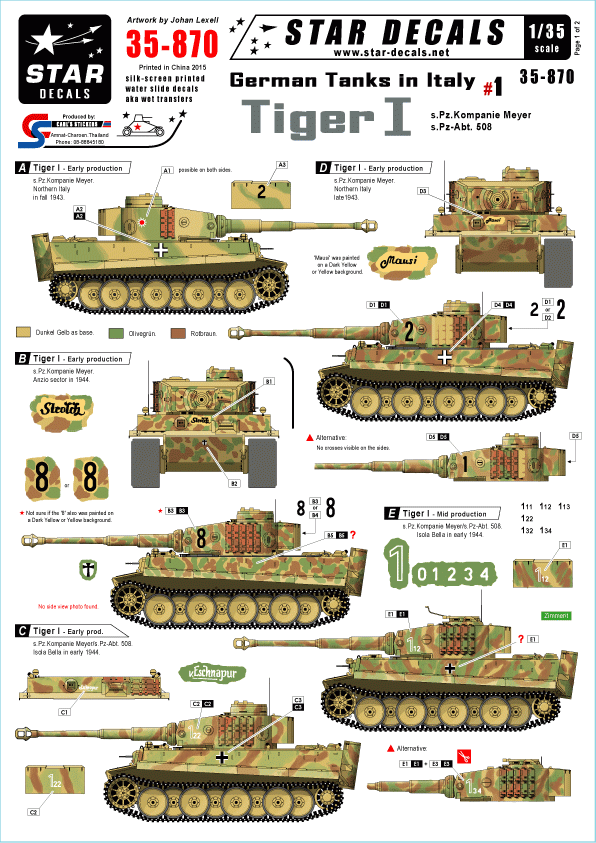 Star Decals 35-870 German Tanks in Italy 1 1/35
