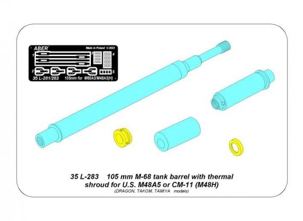 Aber 35L-283 Lufa 105 mm M-68 z termoizolacją do czolgu M48A5 / 105 mm M-68 barrel with thermal shroud for M48A5 Tank 1/35