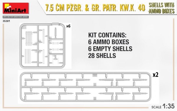 MiniArt 35381 7.5cm PzGr. &amp; Gr. KwK 40 Shells w/ Ammo Boxes 1/35