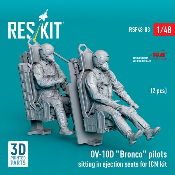 RESKIT RSF48-0083 OV-10D "Bronco" pilots sitting in ejection seats for ICM kit (2 pcs) (3D Printed) (1/48)