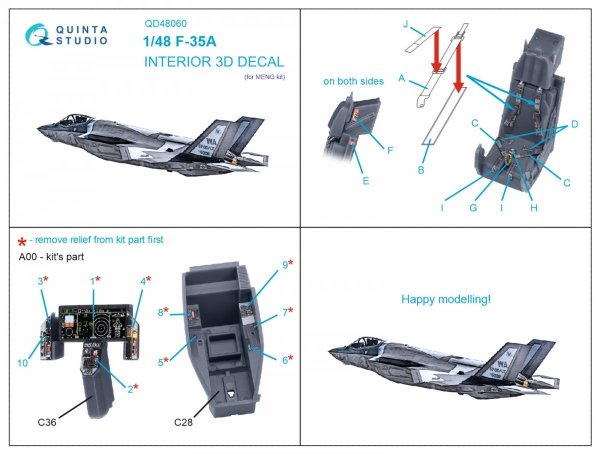 Quinta Studio QD48060 F-35A 3D-Printed &amp; coloured Interior on decal paper (Meng) 1/48