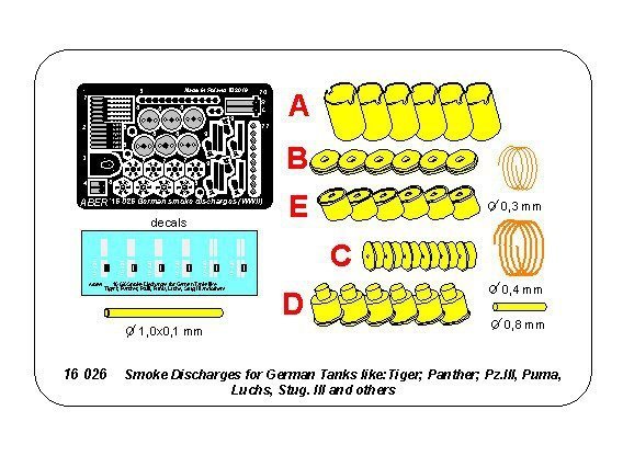 Aber 16026 Miotacze granatów dymnych do niemieckich pojazdów jak: Tiger I, Panther D, Puma, Luchs, Stug IIIG 1/16