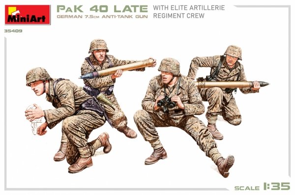 MiniArt 35409 GERMAN 7.5CM ANTI-TANK GUN PaK 40 Late w/ELITE ARTILLERIE REGIMENT CREW 1/35