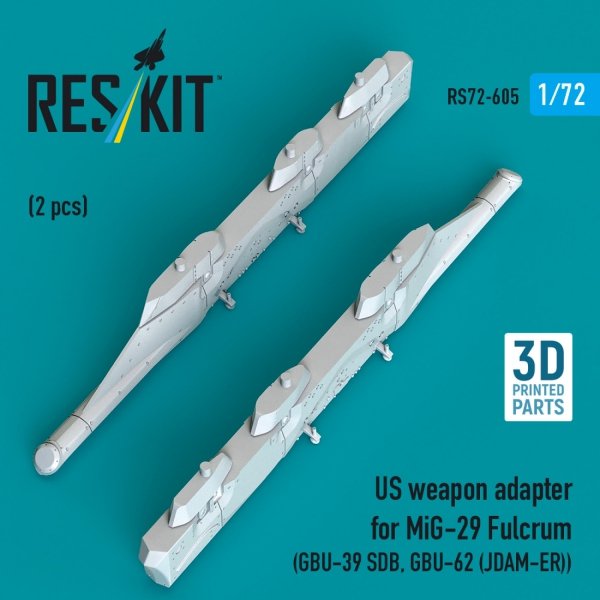 RESKIT RS72-0605 US weapon adapter for MiG-29 Fulcrum (2 pcs) (GBU-39 SDB, GBU-62 (JDAM-ER)) (3D Printed) (1/72)