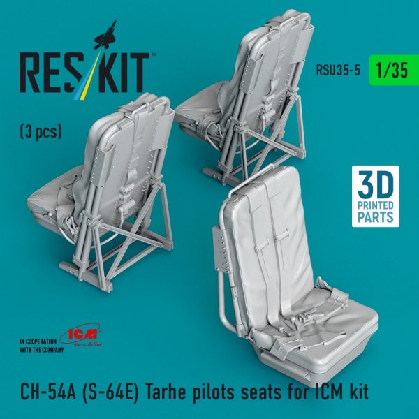 RESKIT RSU35-0005 CH-54A (S-64E) Tarhe pilots seats for ICM kit (3 pcs) (3D Printed) (1/35)