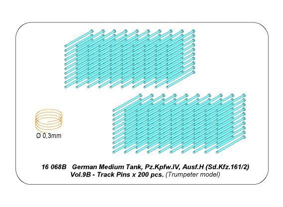 Aber 16068B Panzer IV track link pins x 200 pcs. (1:16)