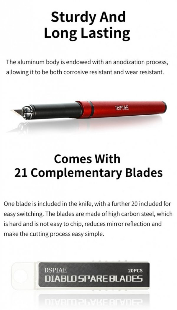 DSPIAE DK-1 Aluminum Craft Knife / aluminiowy nóż z ostrzami