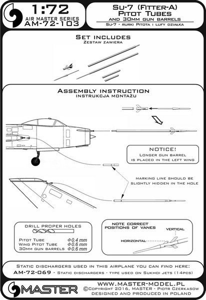 Master AM-72-103 Sukhoi Su-7 (Fitter-A) - Pilot Tubes and 30mm gun barrels 1:72