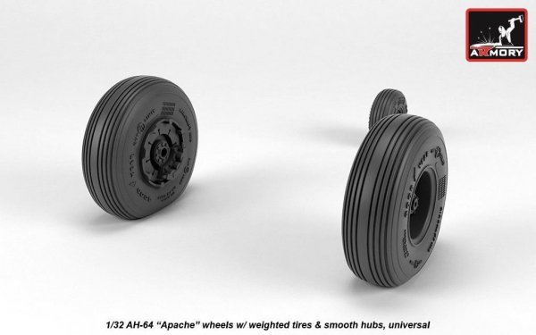 Armory Models AW32311 AH-64 Apache wheels w/ weighted tires, smooth hubs 1/32