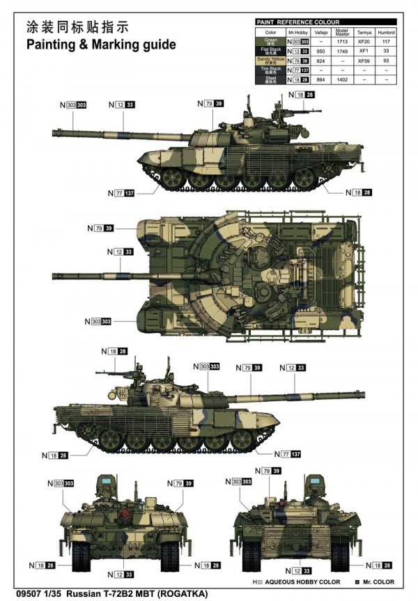 Trumpeter 09507 Russian T-72B2 MBT (ROGATKA) 1/35